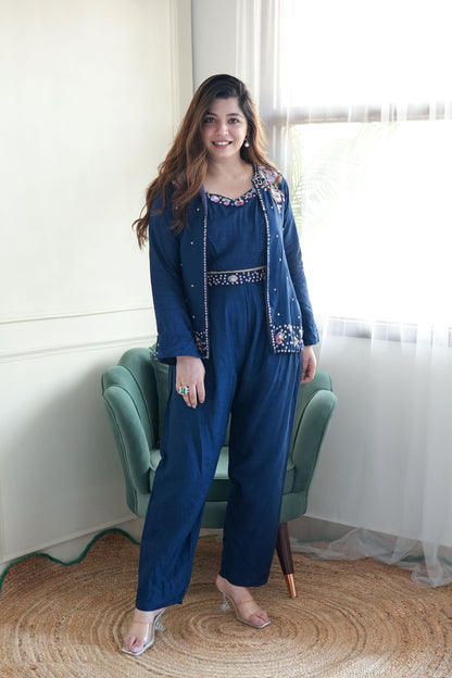 Sehr Royal Blue Embroidered Co ord Set