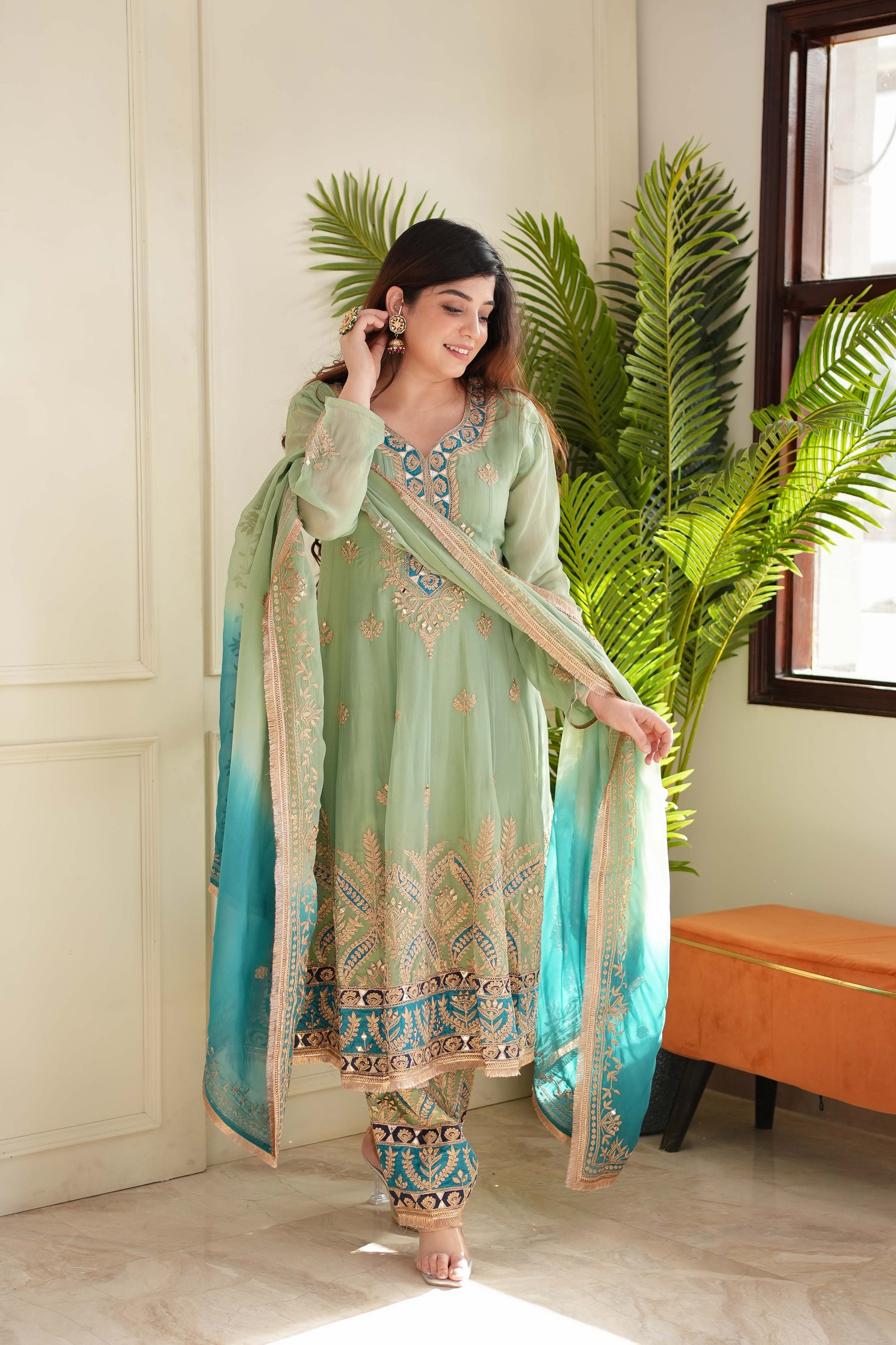 Meher Green Short Anarkali With Salwar