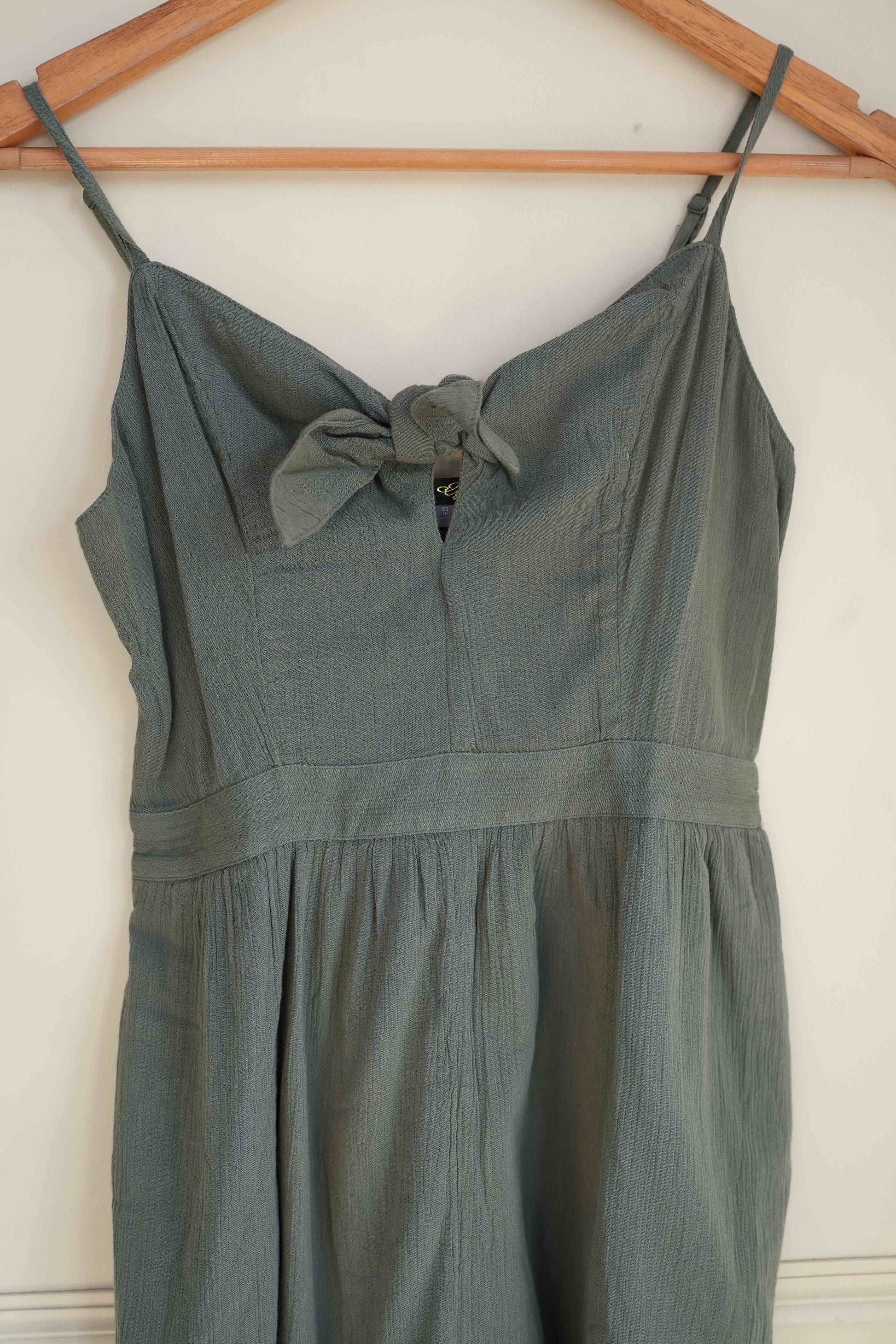 Olive Green Short Jumpsuit with Front Knot
