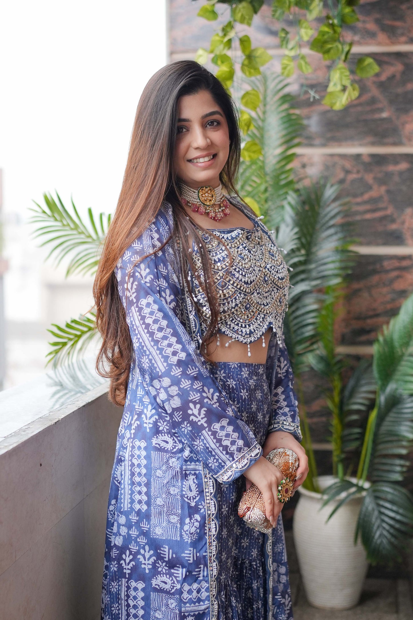 Mahi Blue Printed Three Piece Set