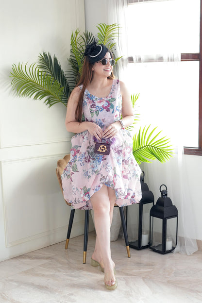 Aura Pink Floral Print Short Dress