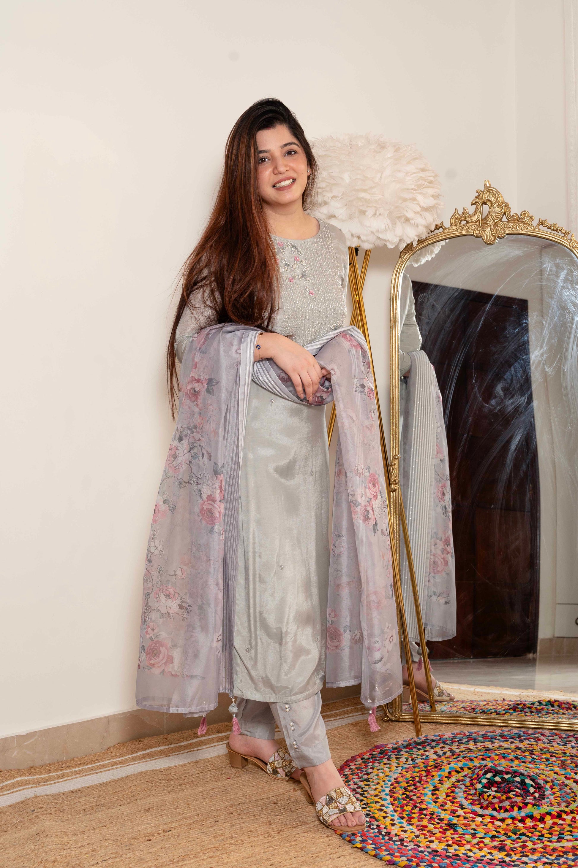 Heera Grey Embroidered Suit Set