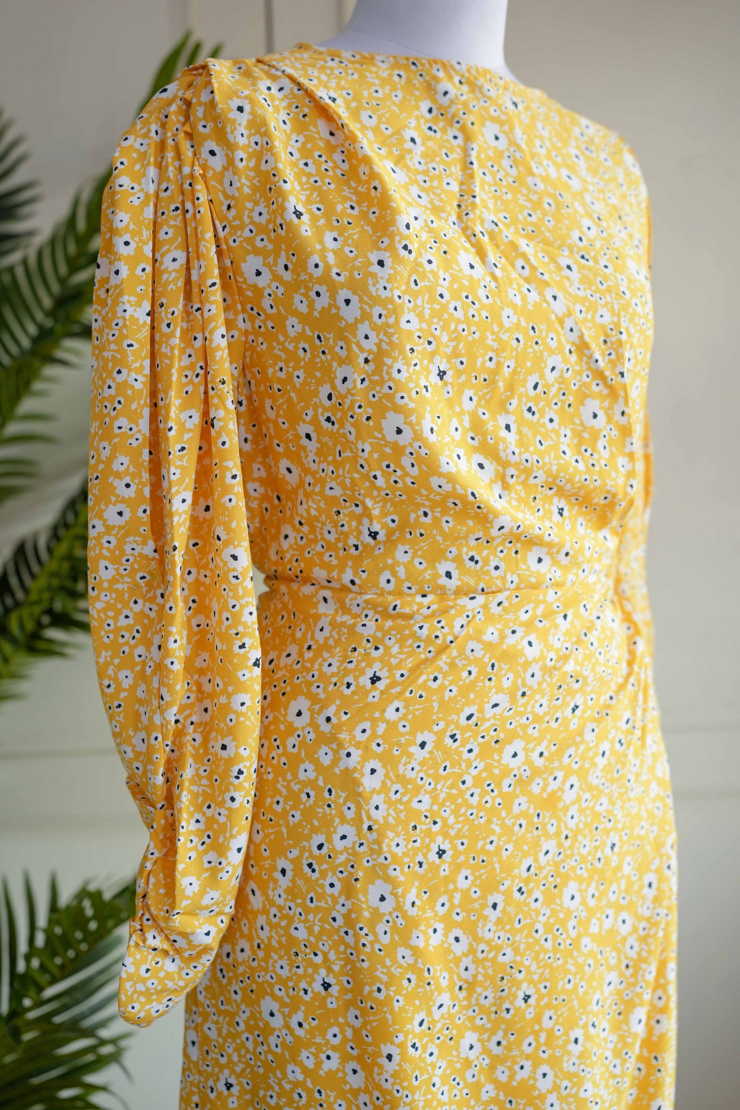 Yellow Printed Long Wrap Dress