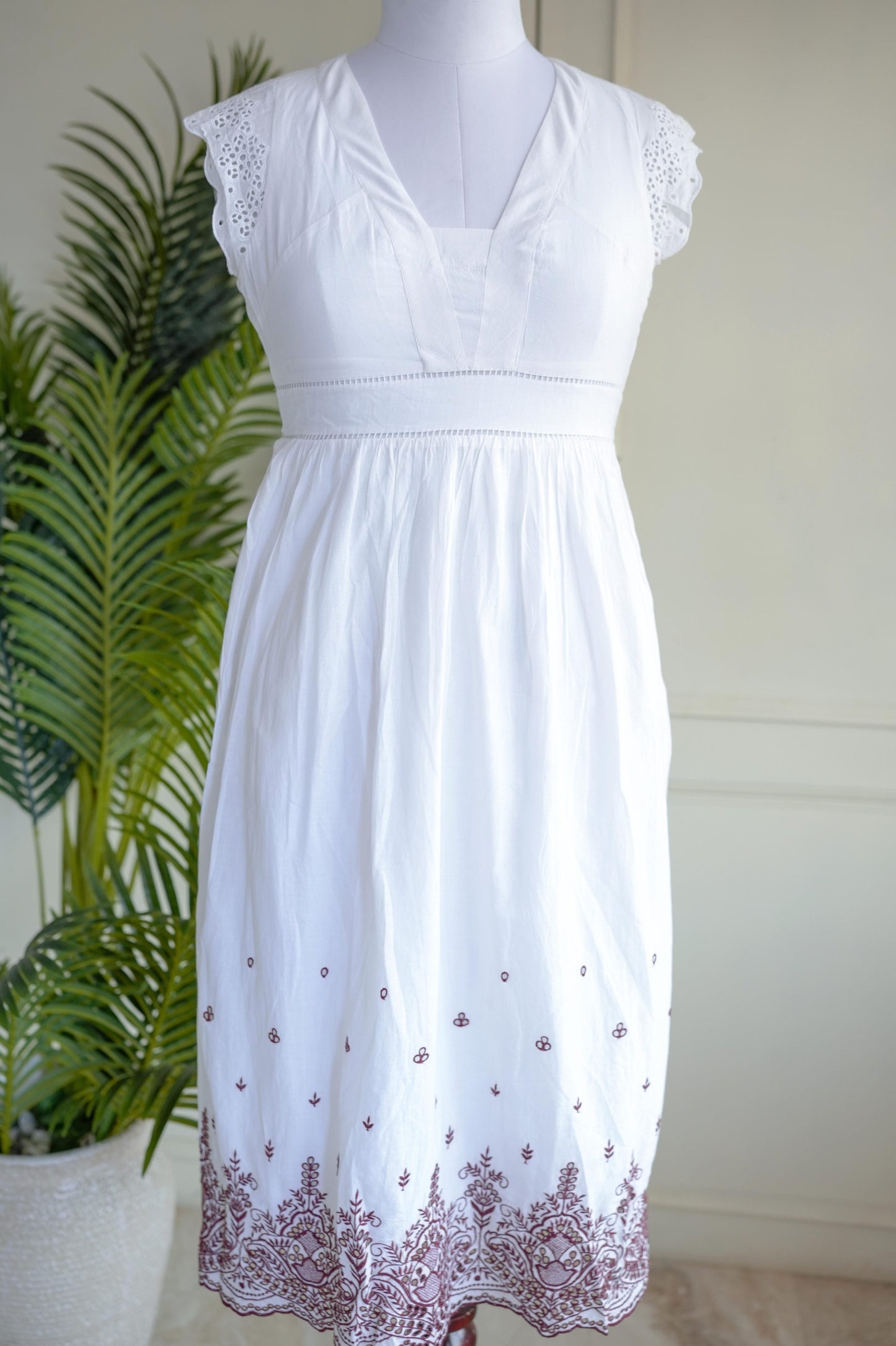 White Schiffli Work Dress