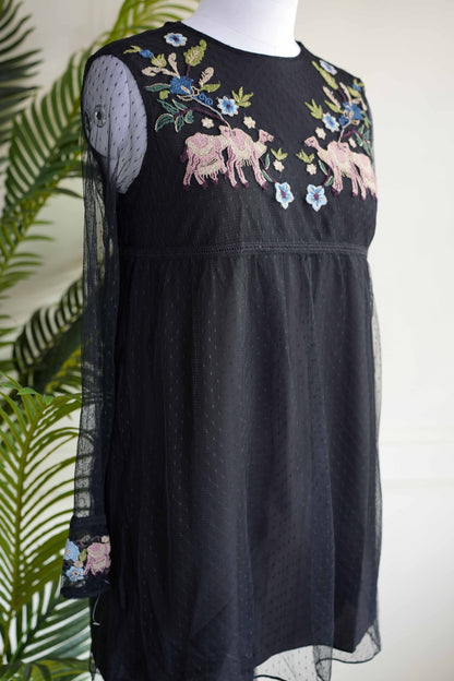 Black Thread Work Net Dress