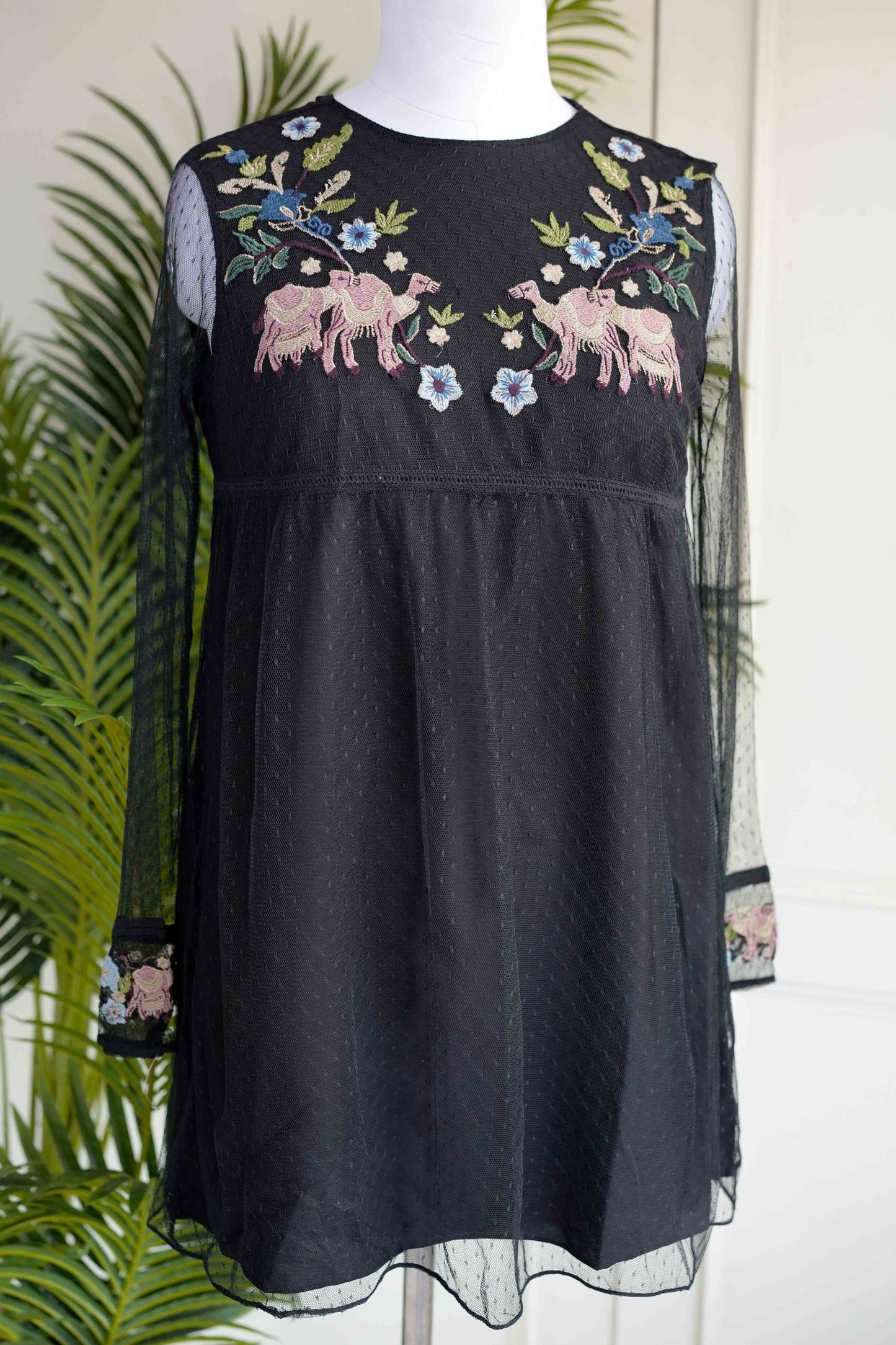 Black Thread Work Net Dress