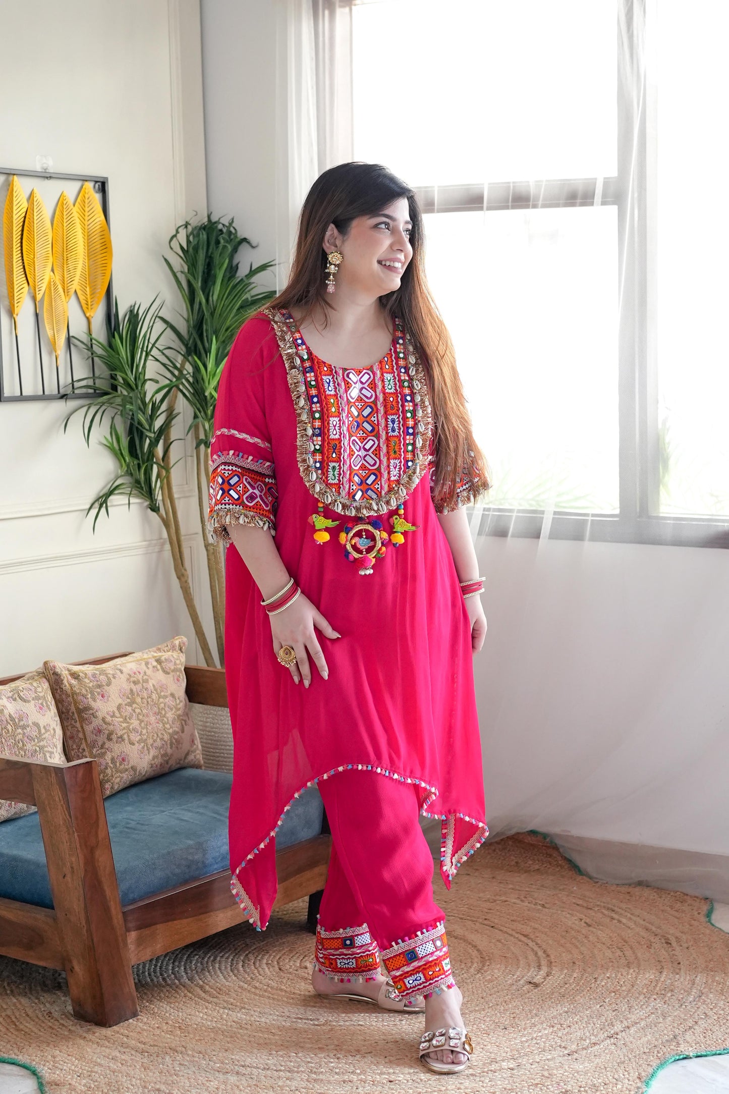 Areeb Hot Pink Embroidered Chogha Set