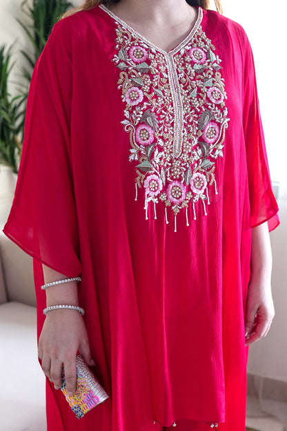 Adyaahi Red Embroidered Kaftan Set