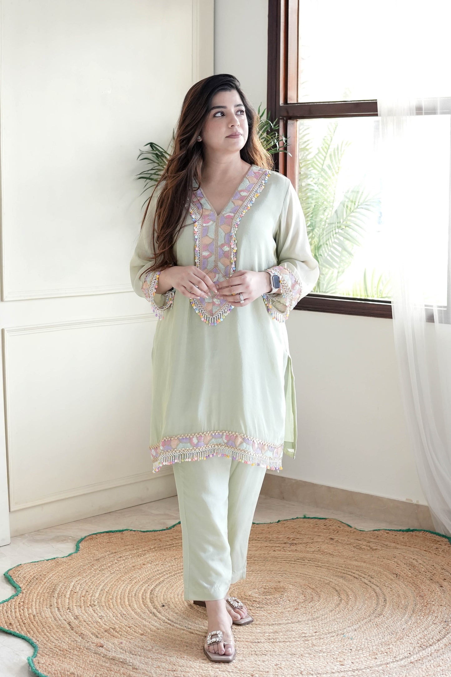 Zoya Green Embroidered Co ord Set