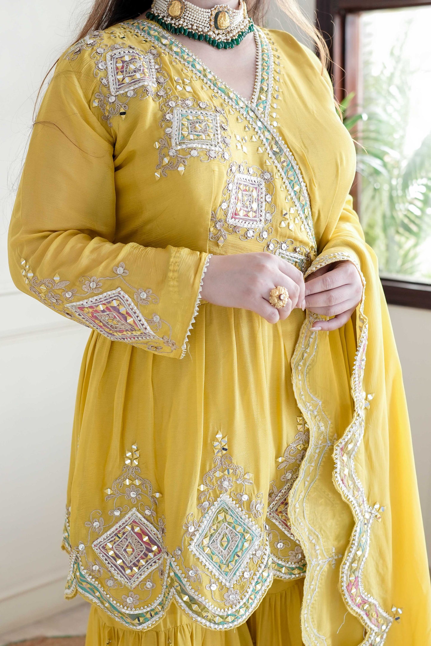 Anaya Yellow Mirror Work Sharara Set