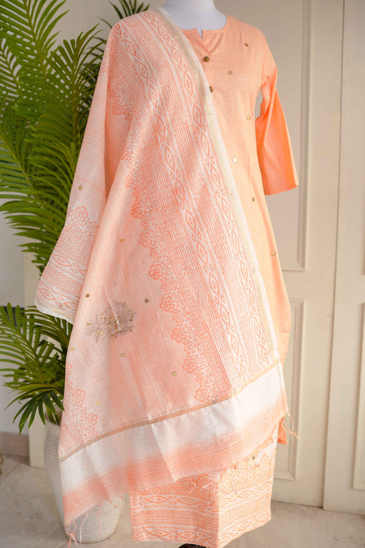 Peach Printed Suit Set