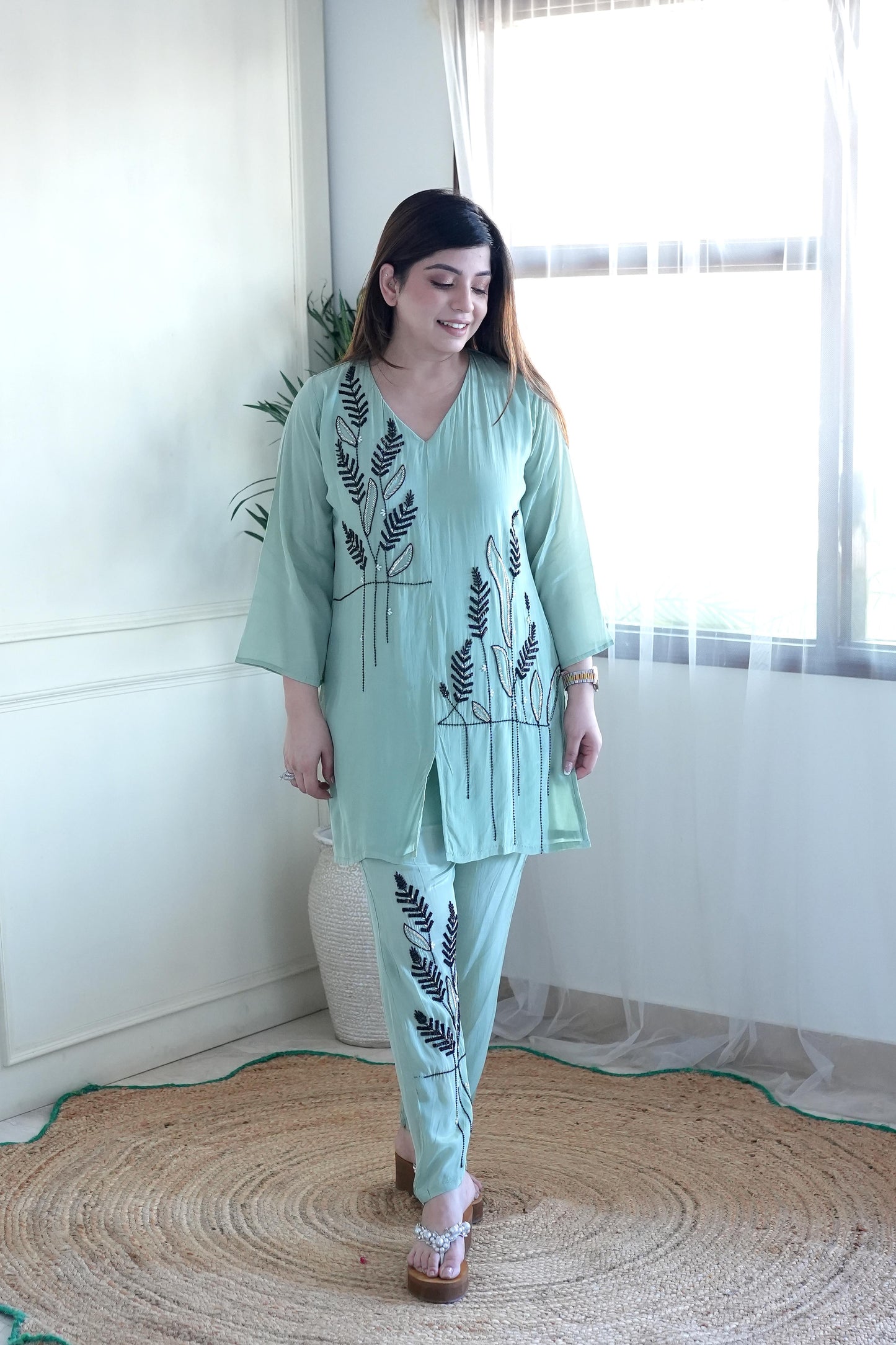 Meerab Sea Green Embroidered Co ord Set