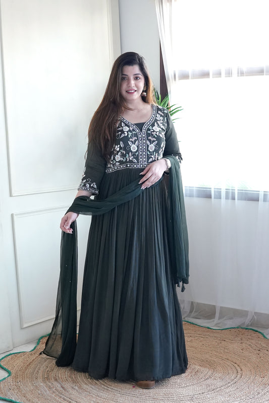 Anamika green voluminous anarkali suit