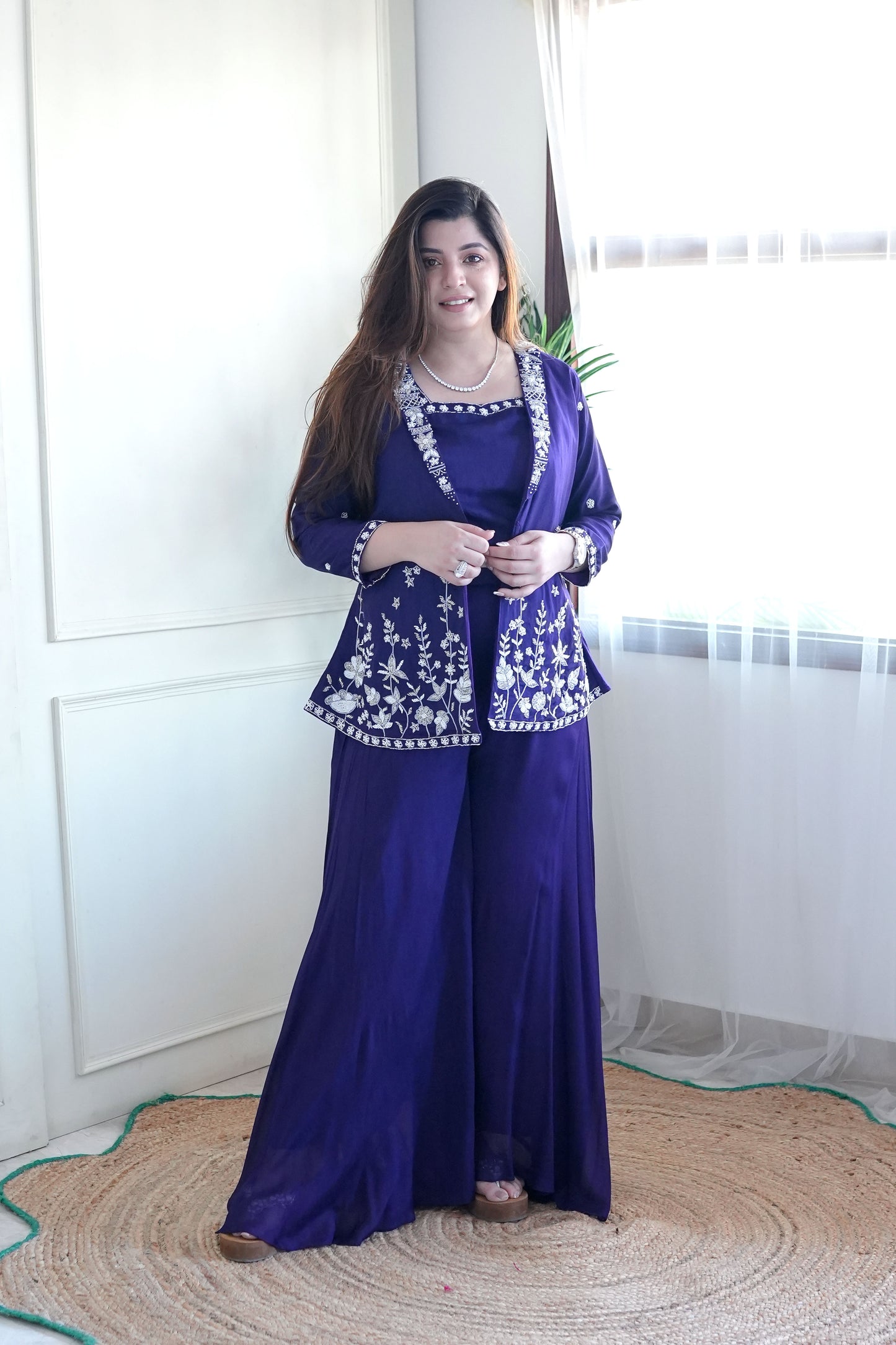 Haya Purple Embroidered Garara Set