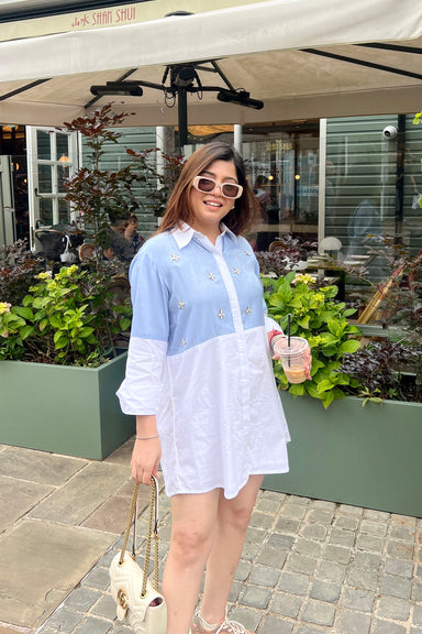 embellished shirt dress Ivory Diamond Embellished Shirt Dress jqwholesale.com