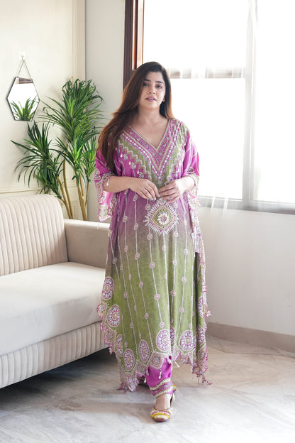 Preet Shades Of Pink Printed Kaftan Set