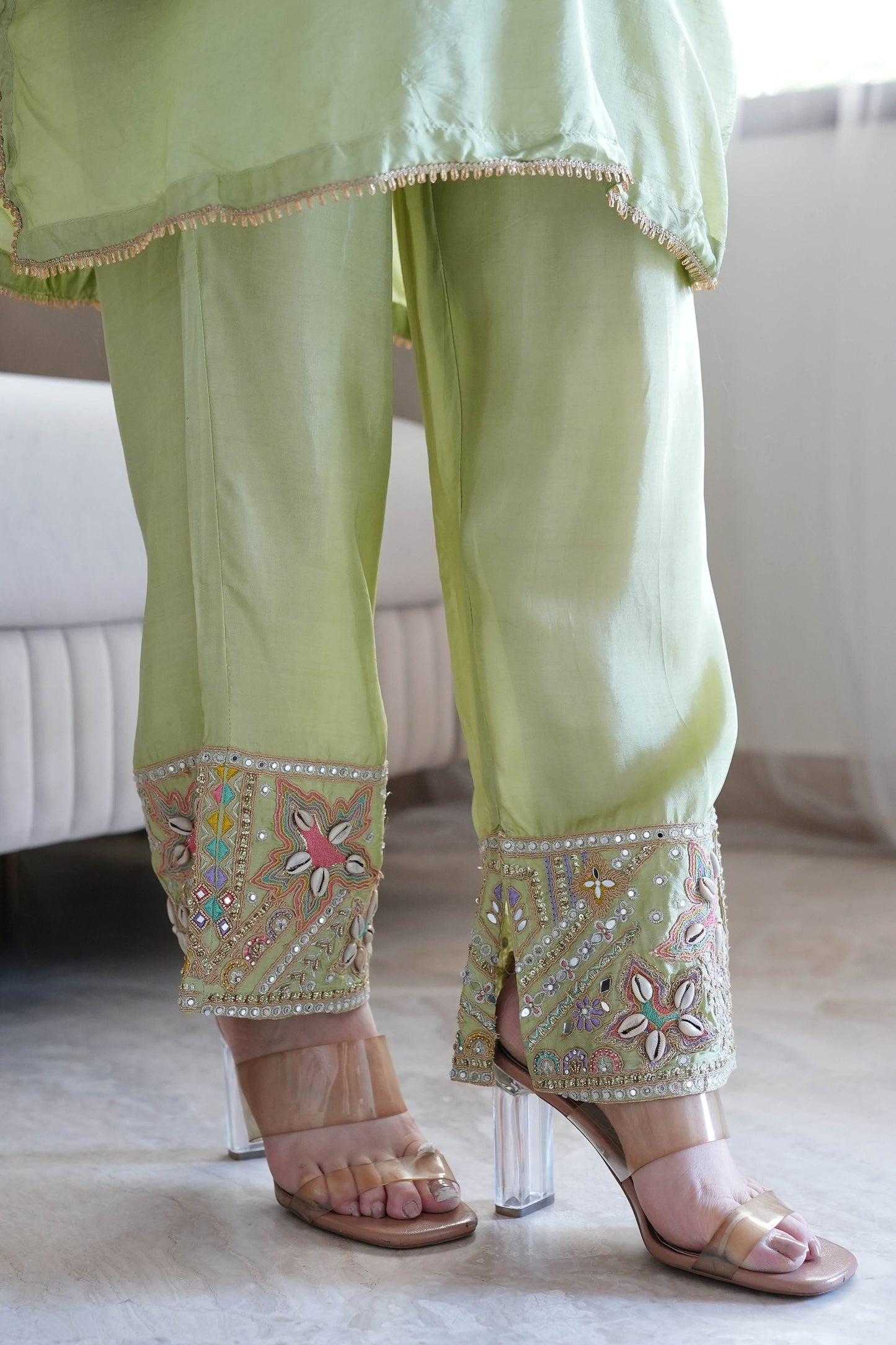 Rafia Green Embroidered Co ord Set