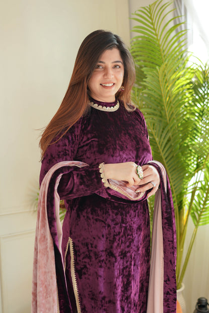 Mehera Wine Velvet Suit Set