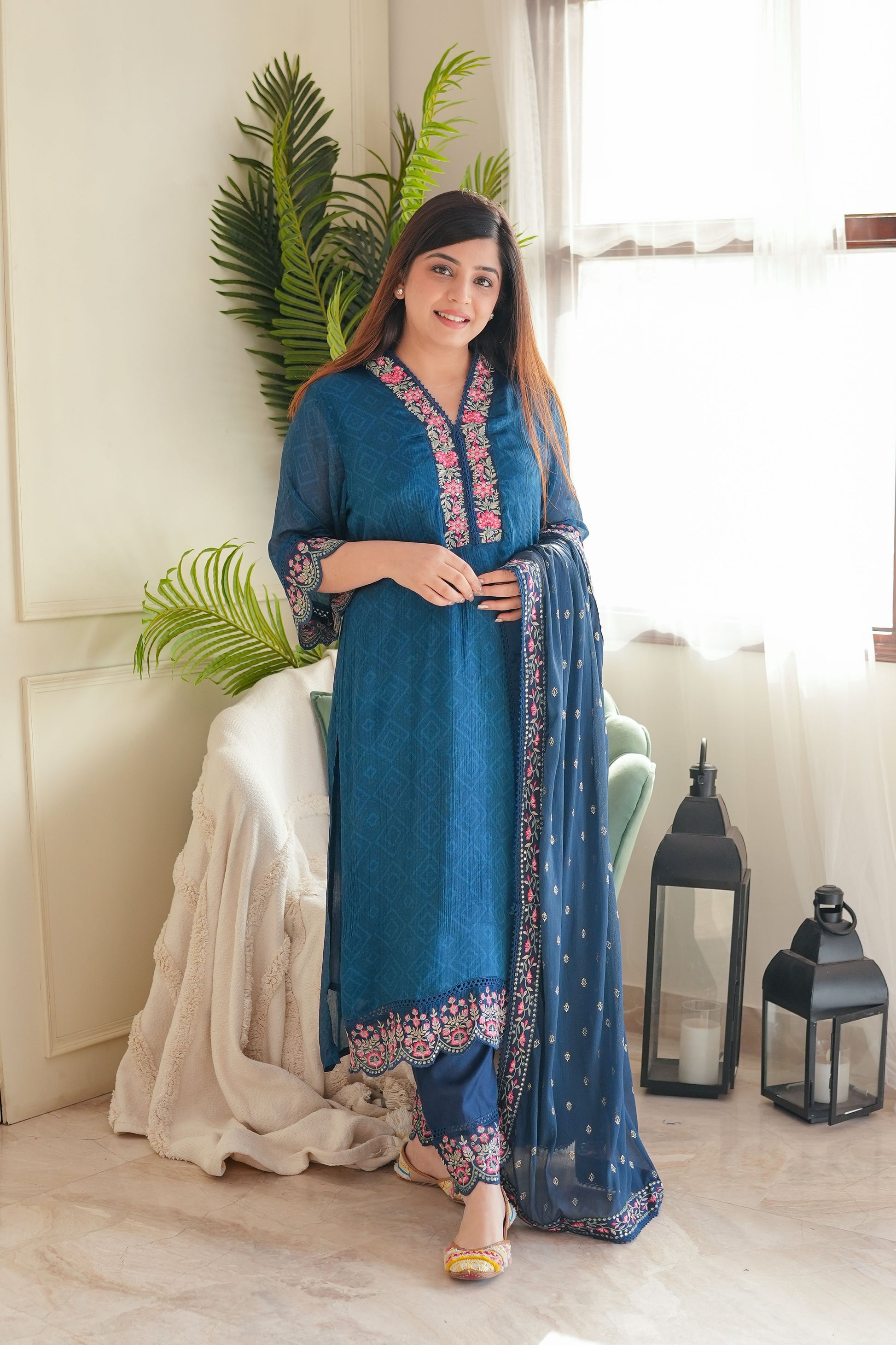 Meena Blue Embroidered Suit Set