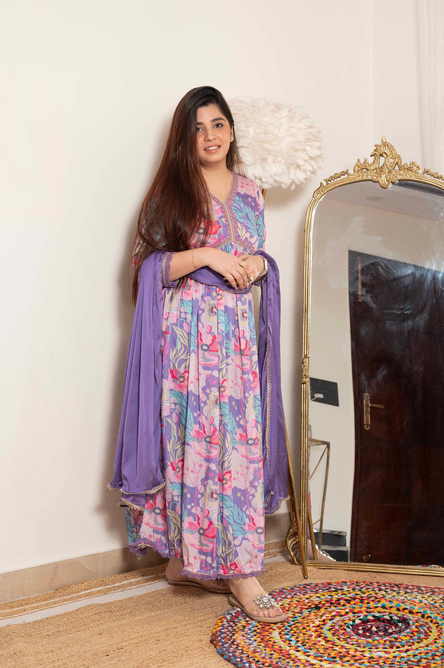 Jeeva Purple Printed Anarkali Suit Set