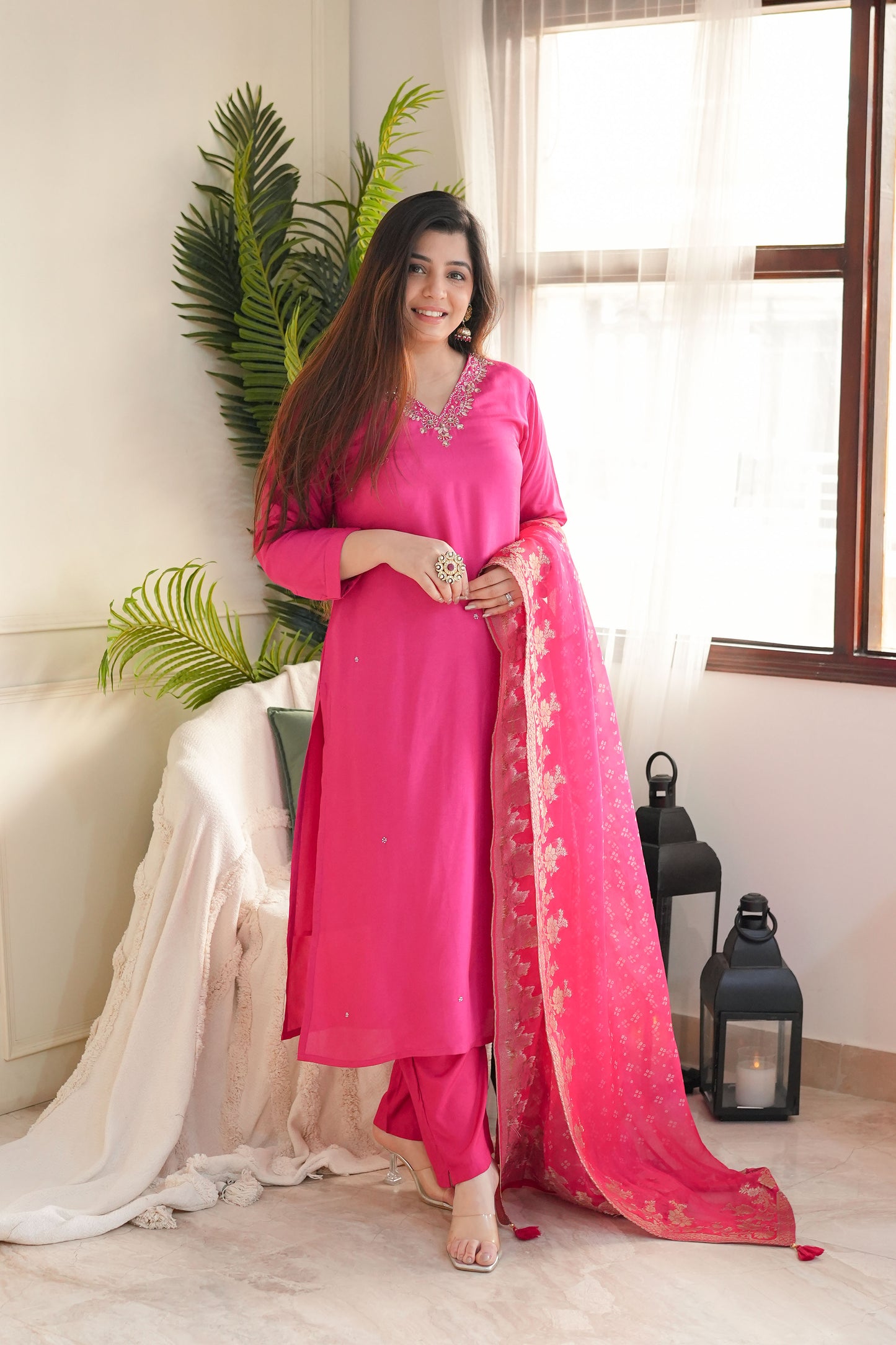 Mairah Pink Silk Suit Set