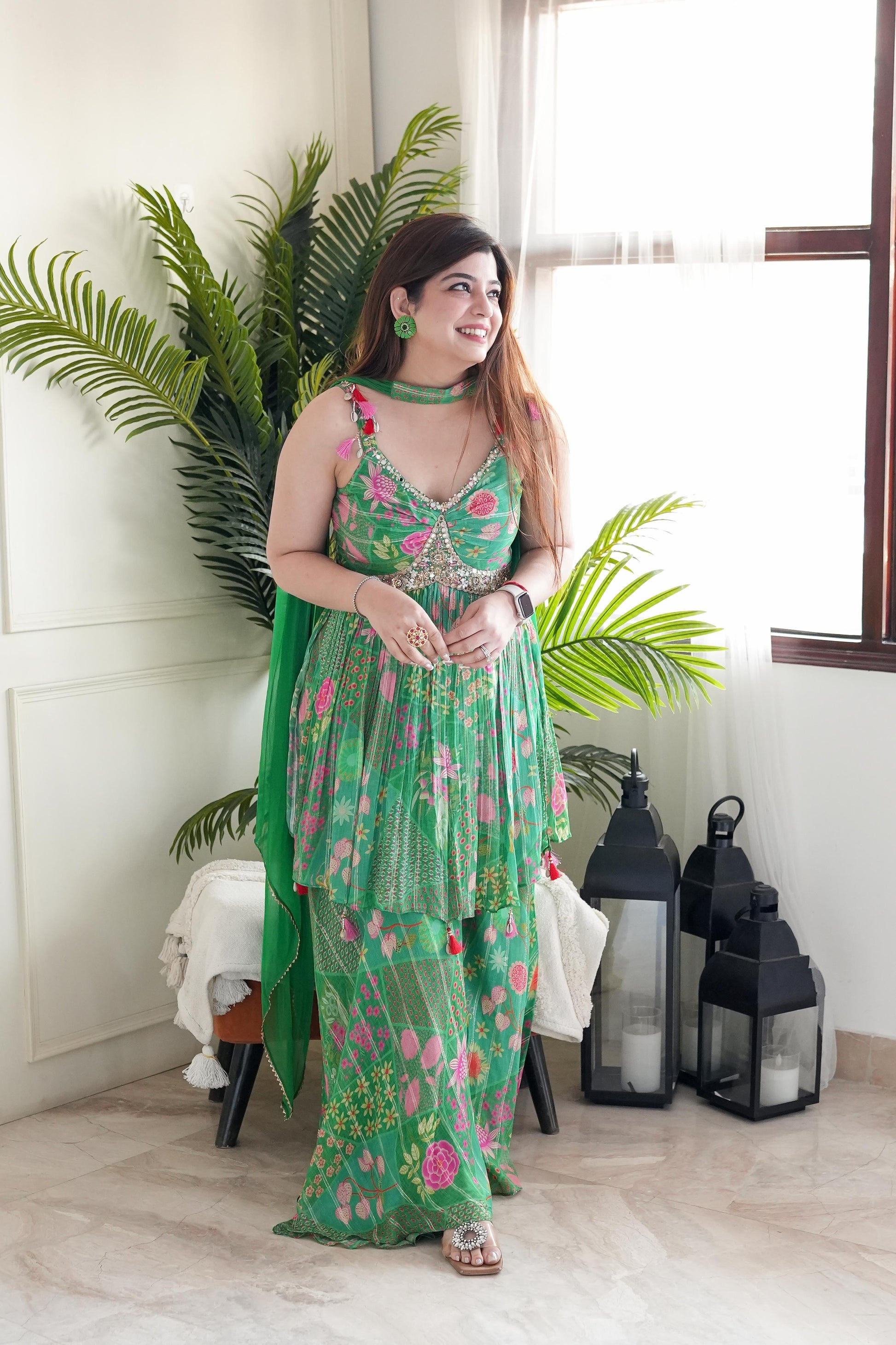 Gheri Green Printed Sharara Set