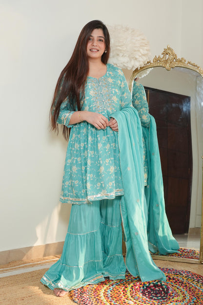 Meet Blue Sharara Suit Set