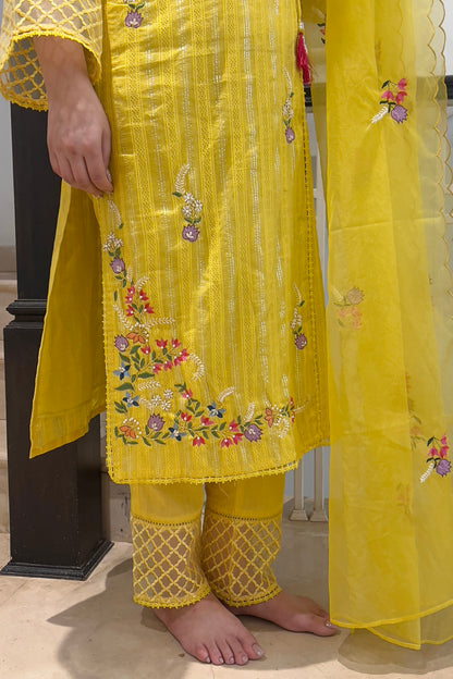 Sabha Yellow Angrakha Embroidered Suit Set