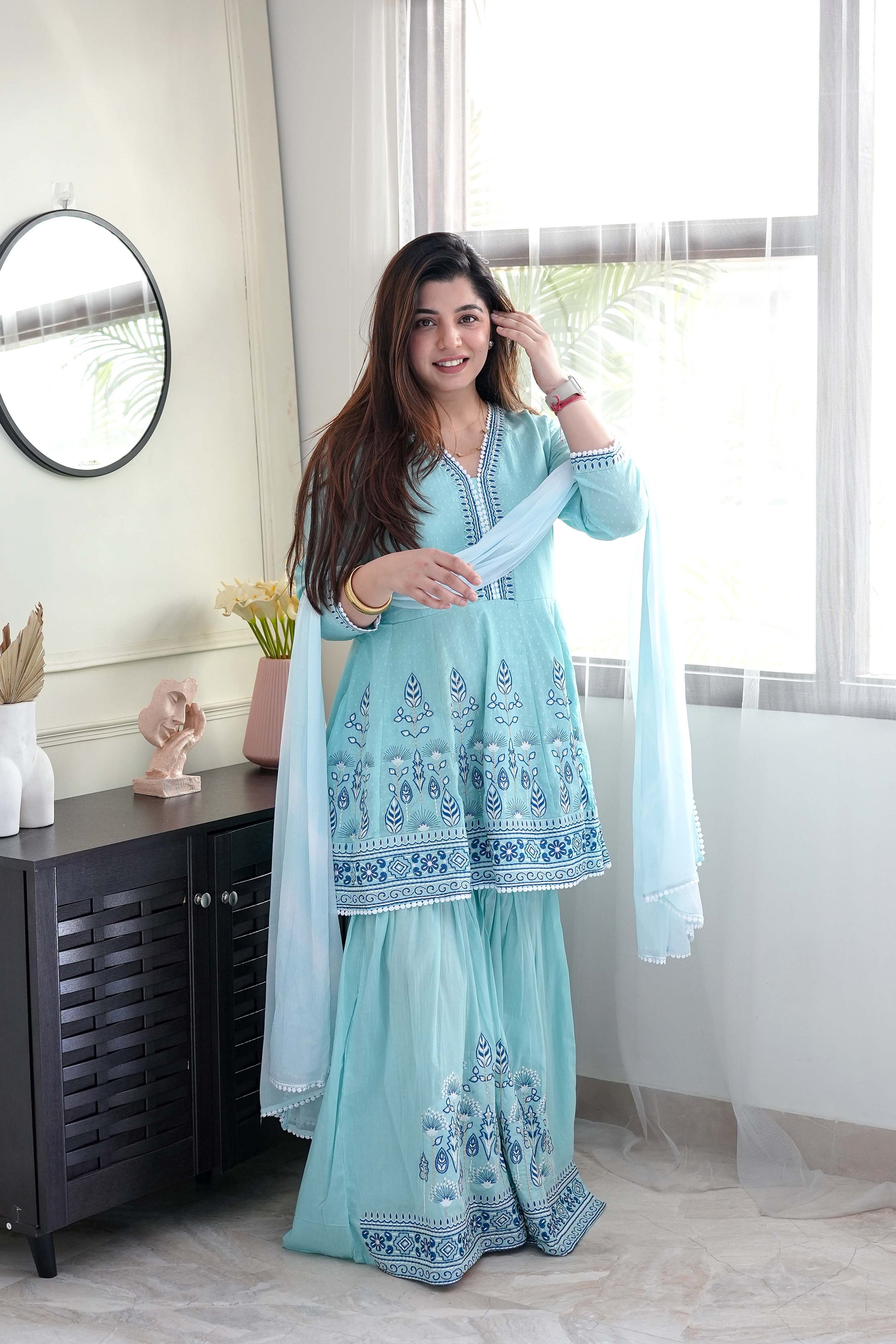 Noora Blue Printed Sharara Set