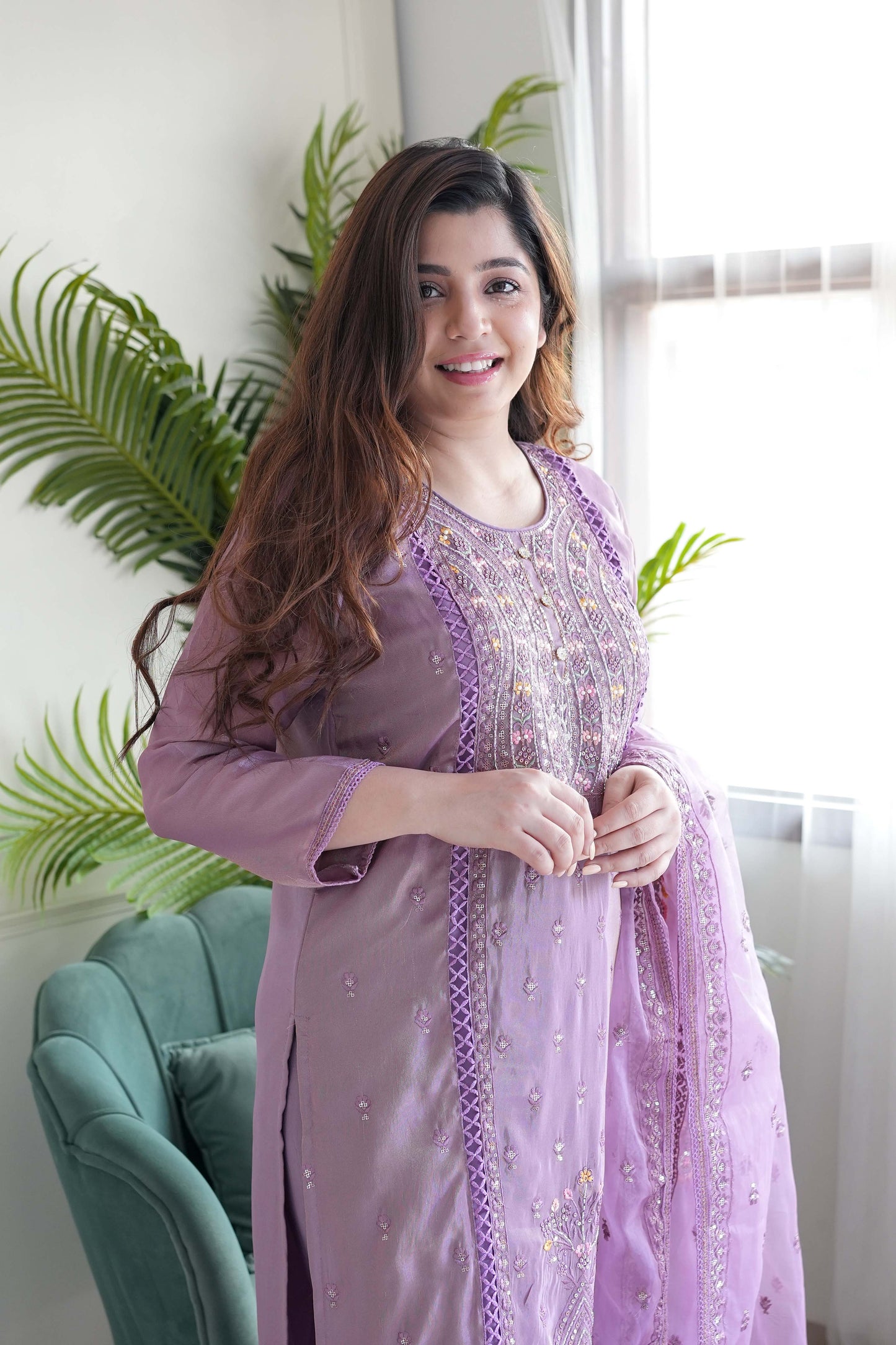 Miya Purple Embroidered Pakistani Suit