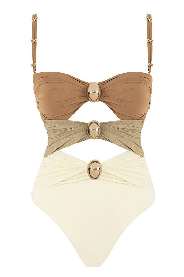 Beige Swimsuit with Sarong