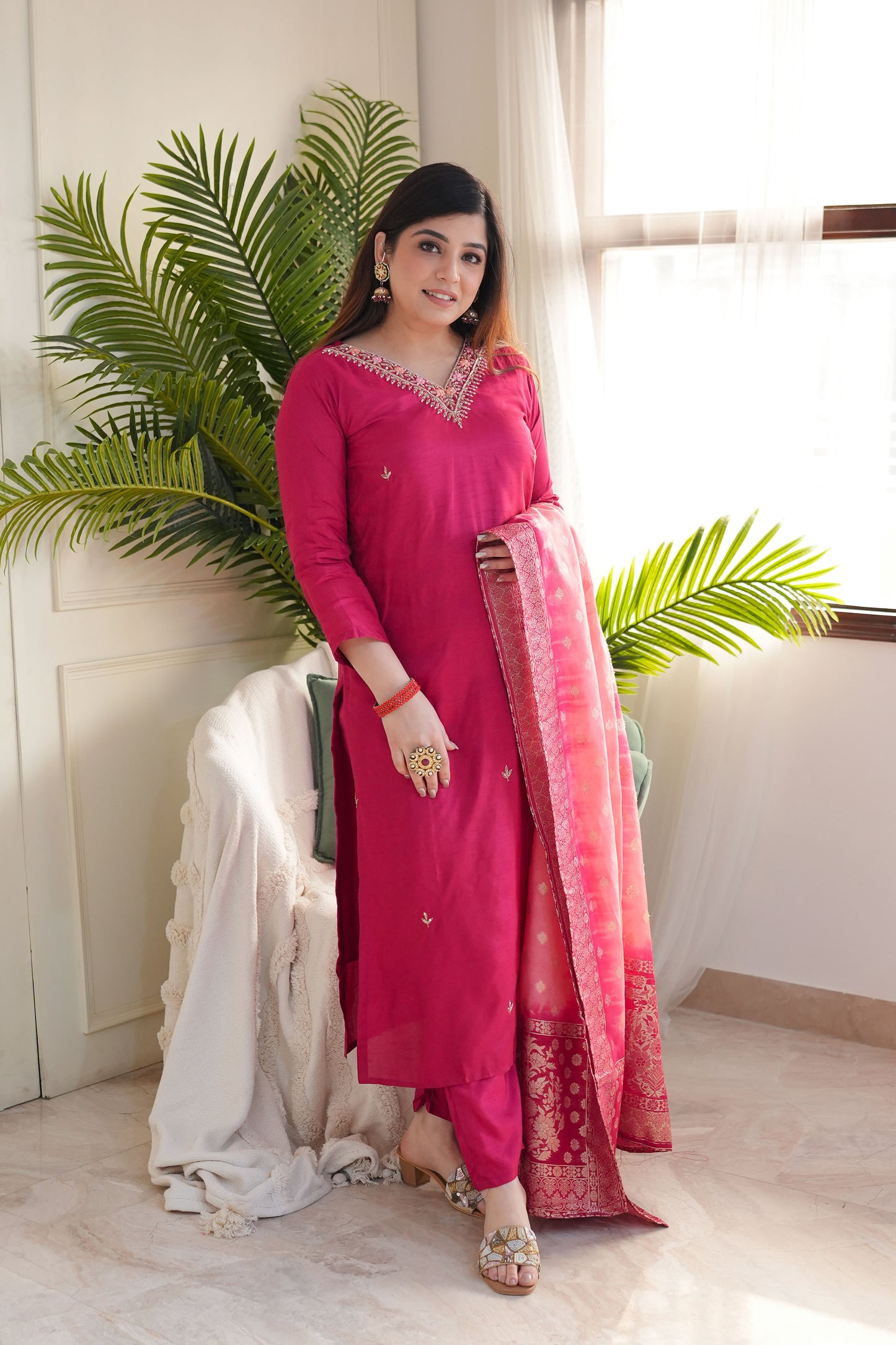 Ujjivan Pink Silk Suit Set