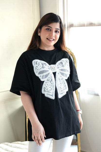 Woxa Black Bow Embellished Tshirt