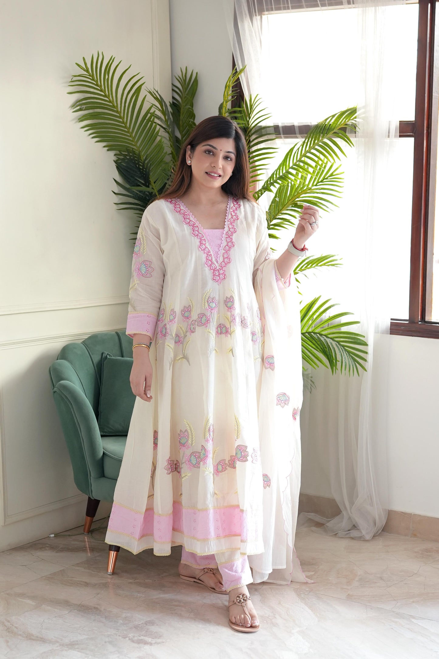 Geet Anarakali Suit With Pink Thread Detailing