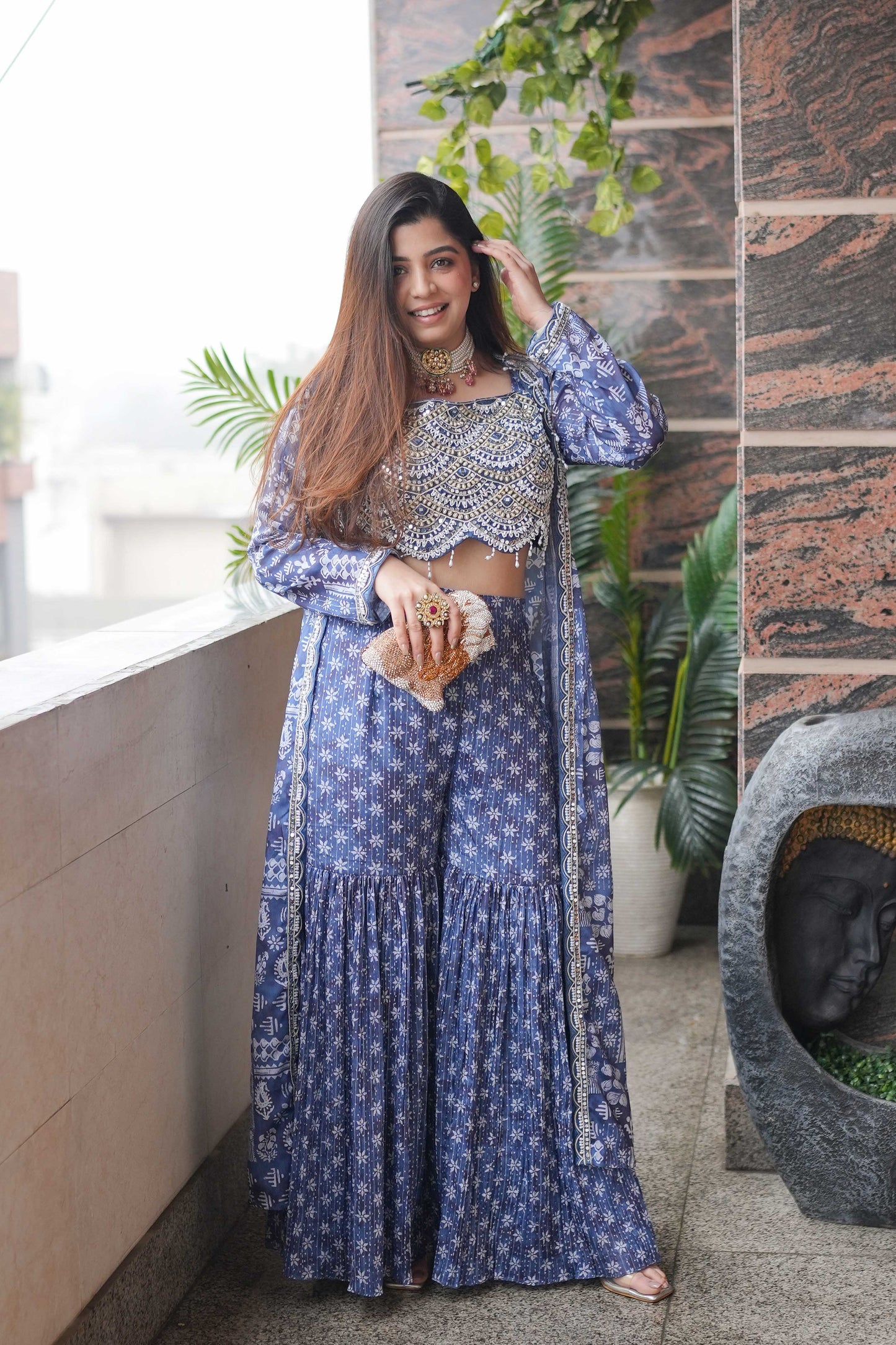 Mahi Blue Printed Three Piece Set