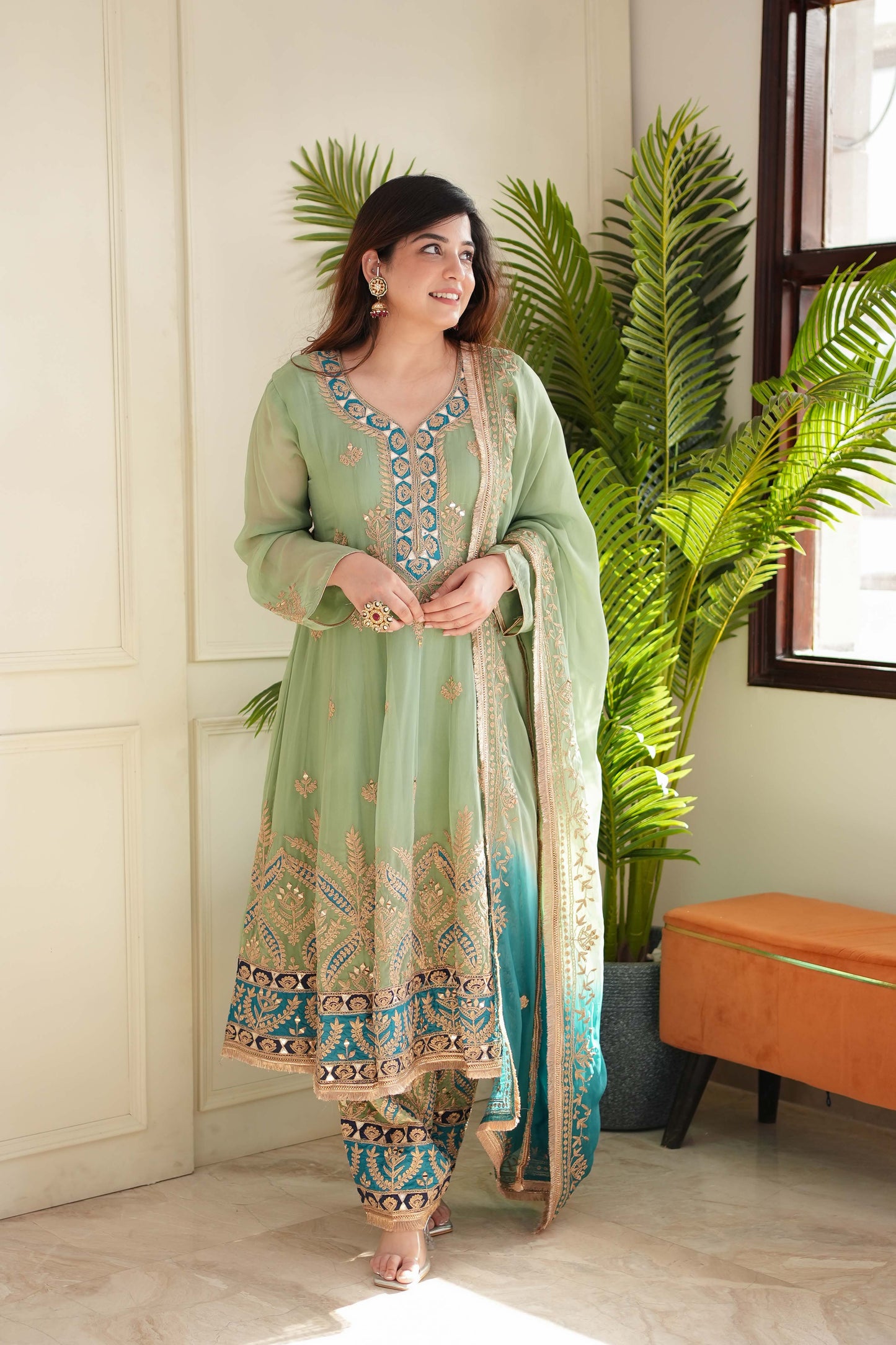 Meher Green Short Anarkali With Salwar