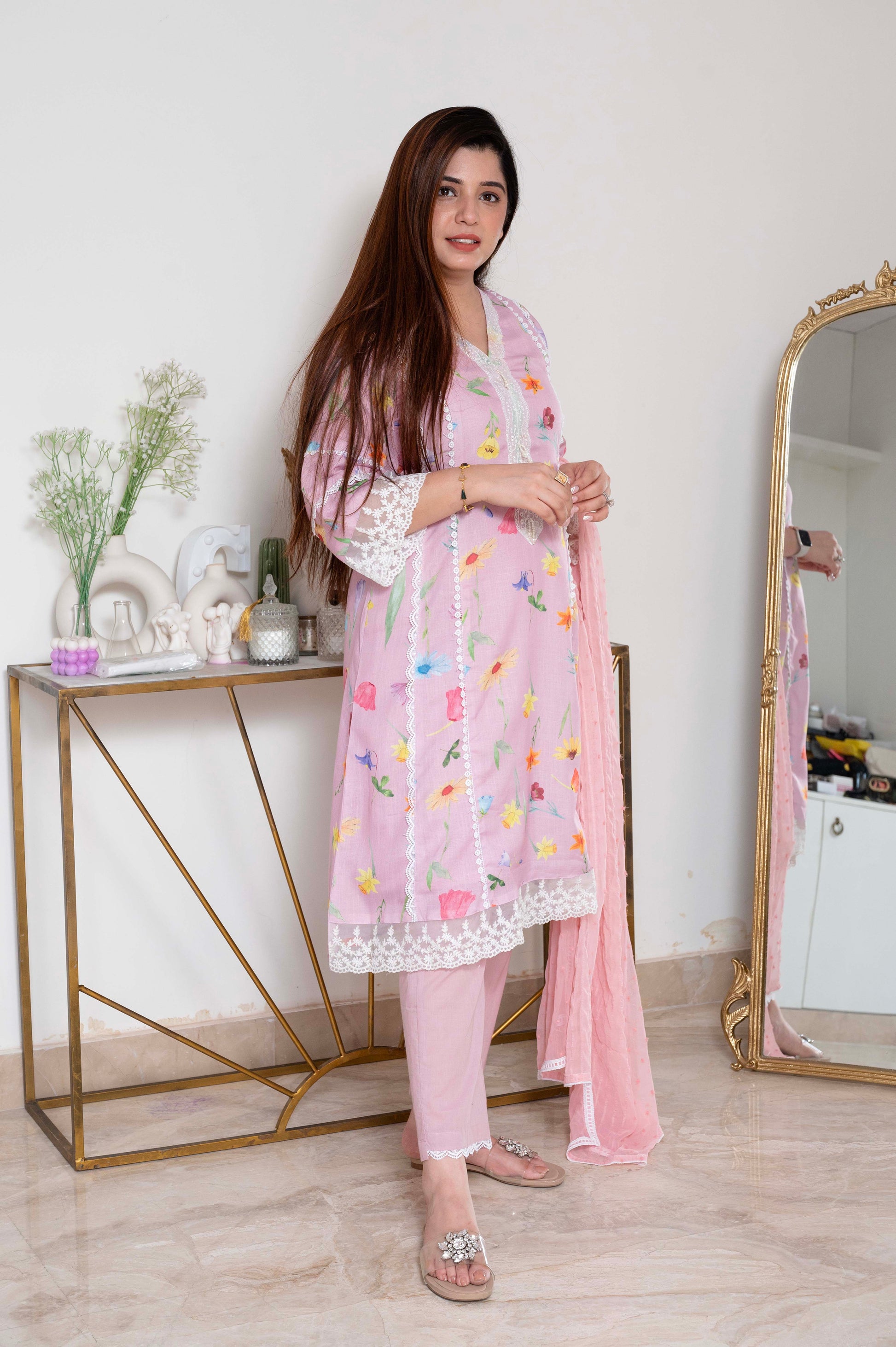 Neher Pink Printed Suit Set