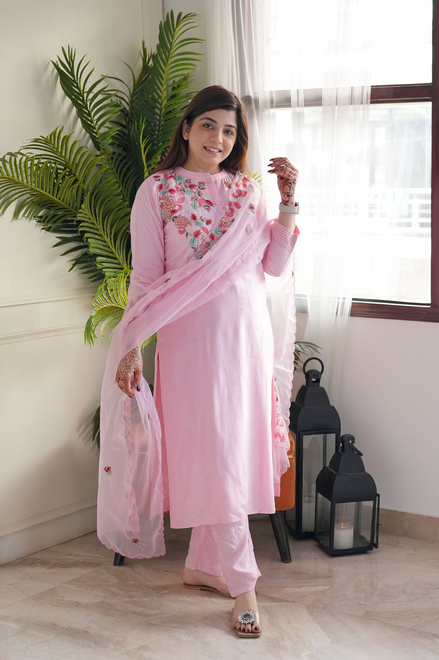 Meera Pink Embriodered Silk Suit