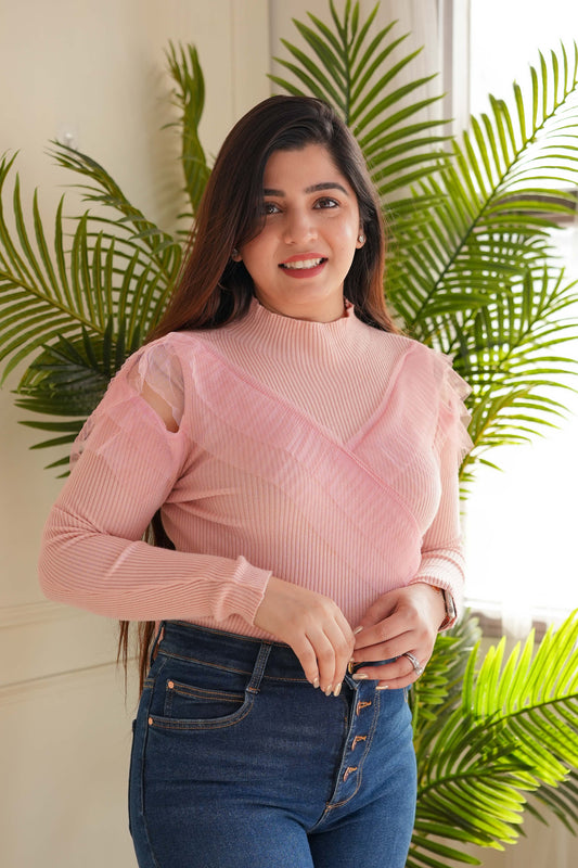 Uno Pink Frill Knitted Top