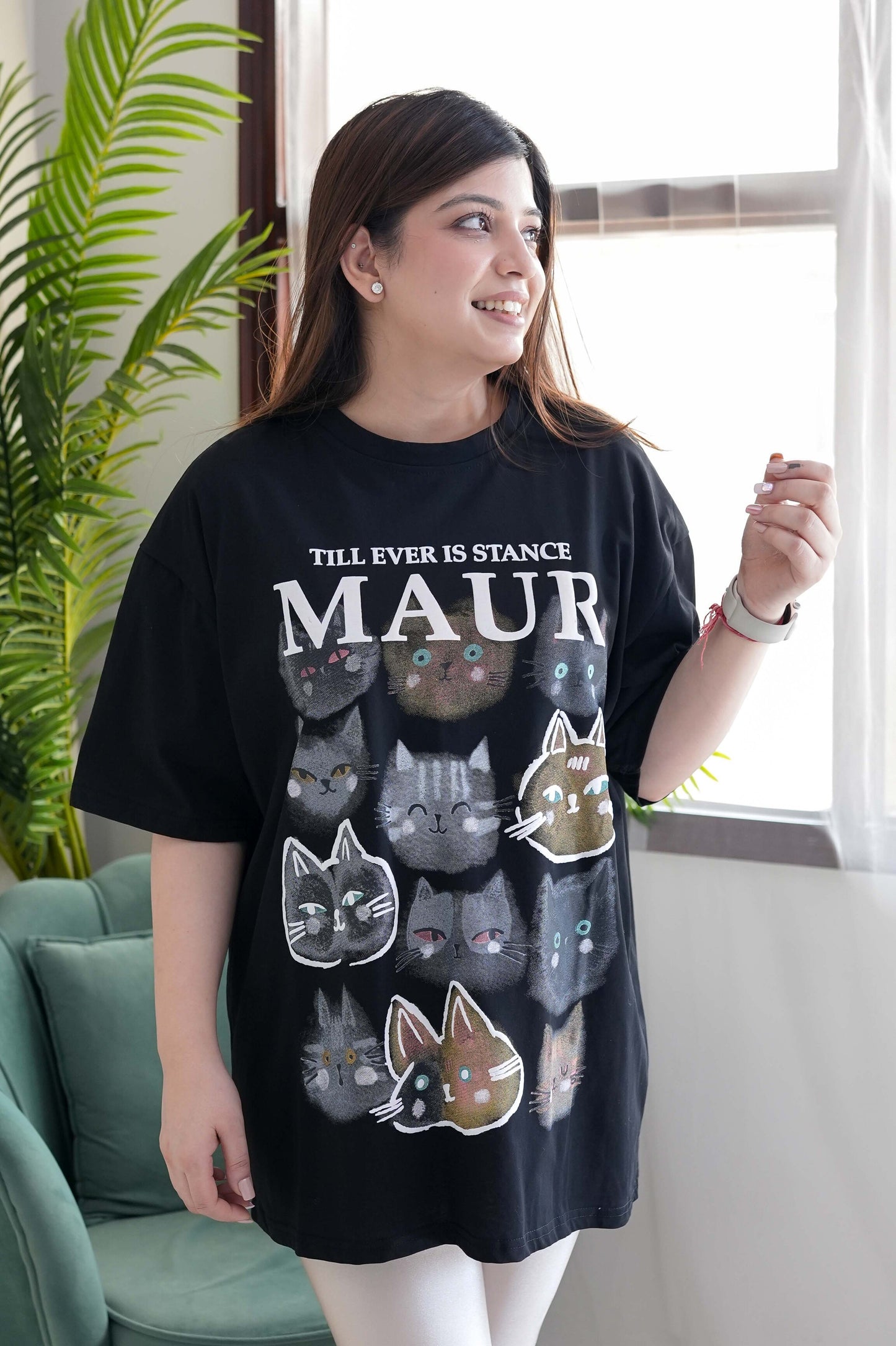 Maur Black Printed Boyfriend Fit Tshirt