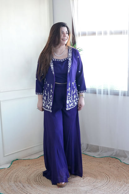 Haya Purple Embroidered Garara Set