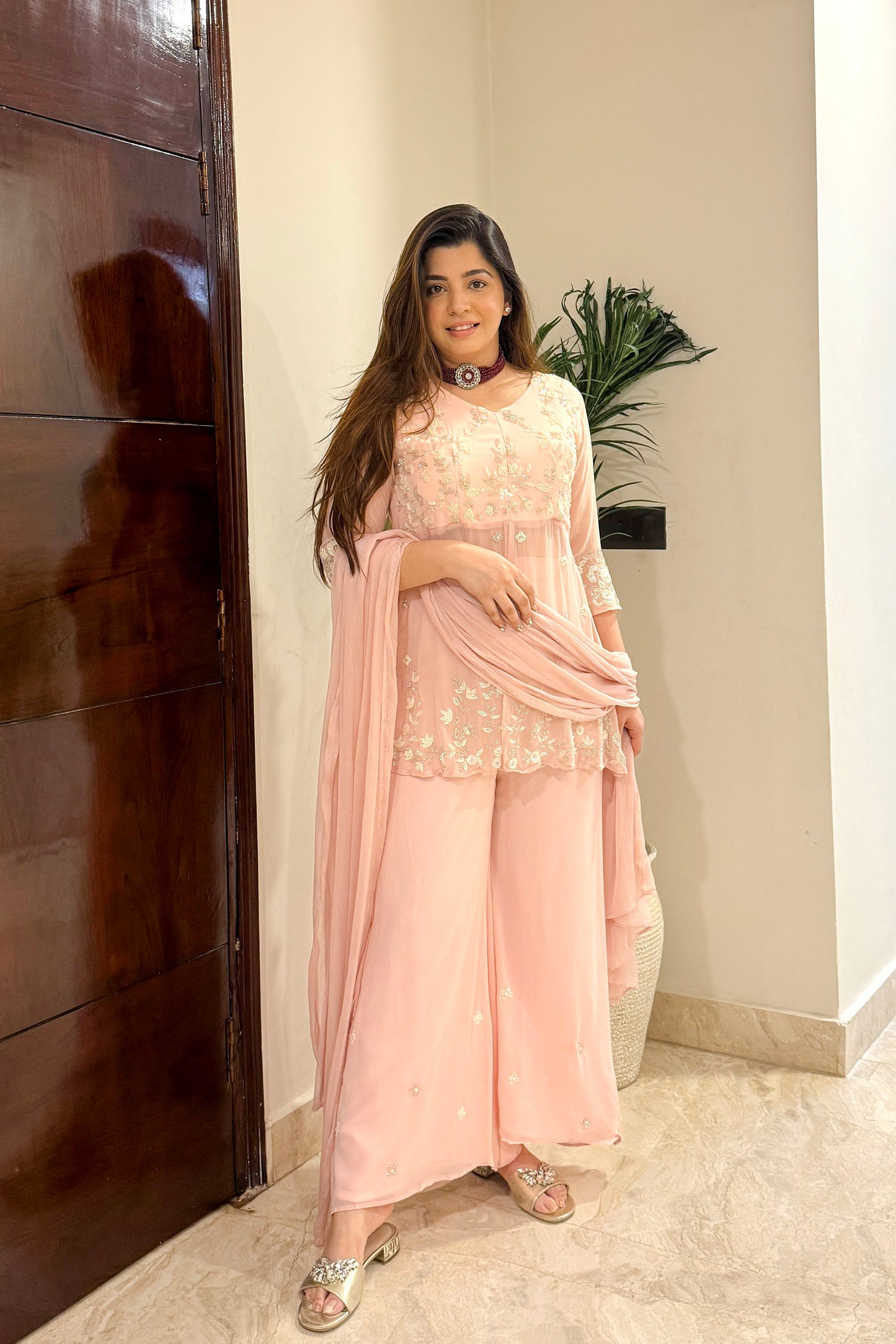 Zaina Pink Embroidered Plazo Set