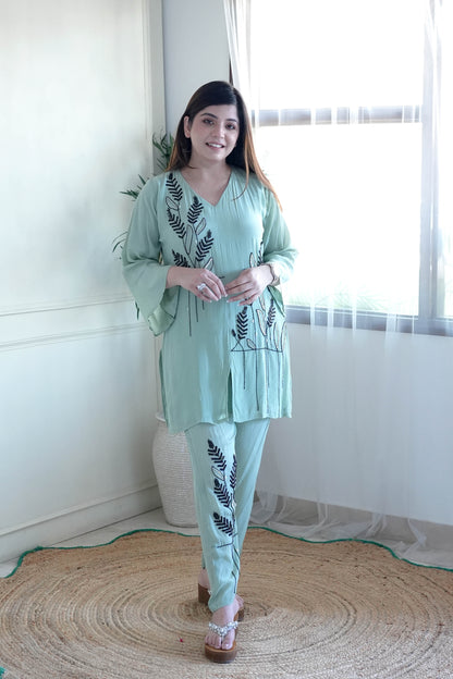 Meerab Sea Green Embroidered Co ord Set