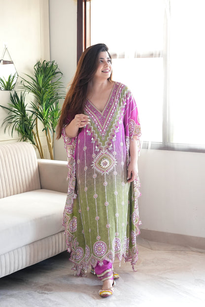 Preet Shades Of Pink Printed Kaftan Set