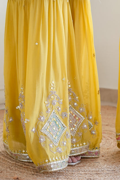 Anaya Yellow Mirror Work Sharara Set