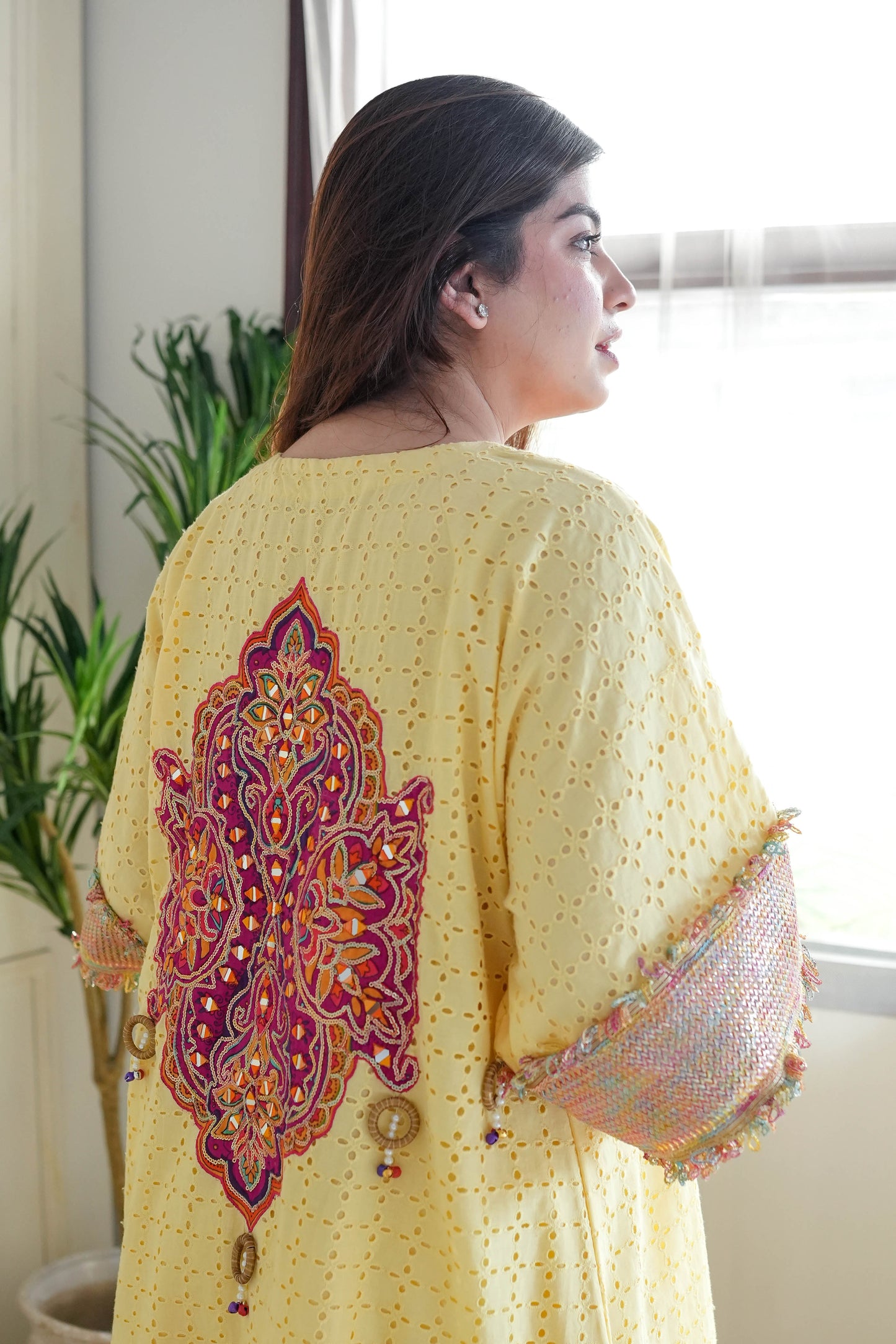 Serene Yellow Embroidered Chogha Set