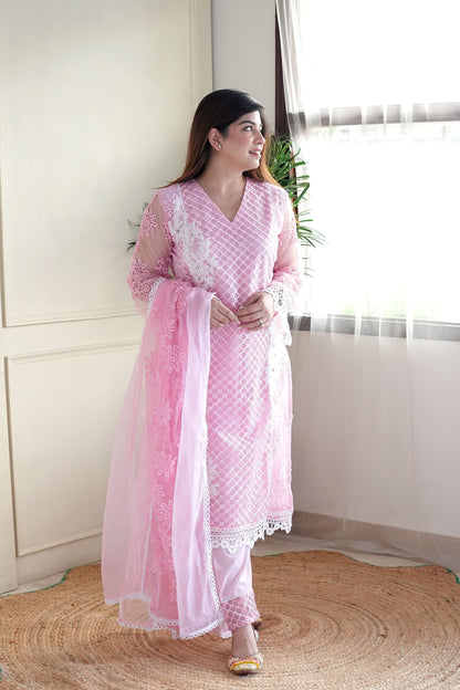 Beena Pink Lace Detailing Suit Set