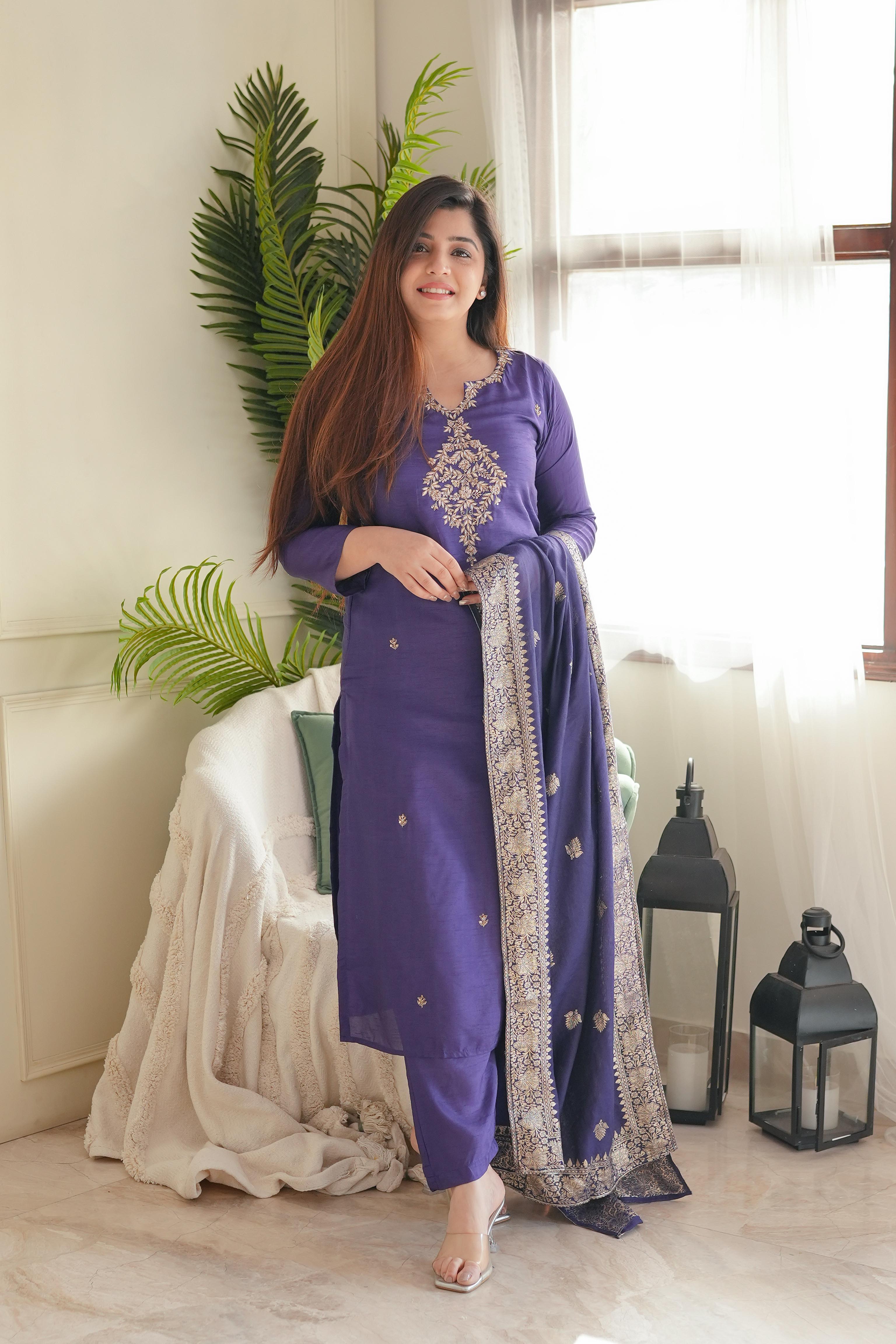 Best Latest Purple Color Net Designer Salwar Suit Online With A Price